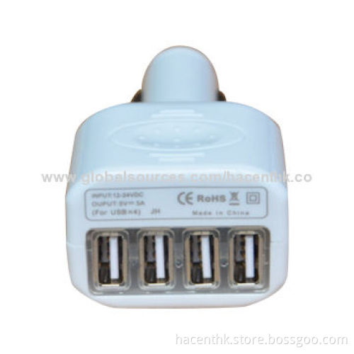 4-port USB to AC Car Charger/Plug Adapter with CE, FCC, RoHS Marks
